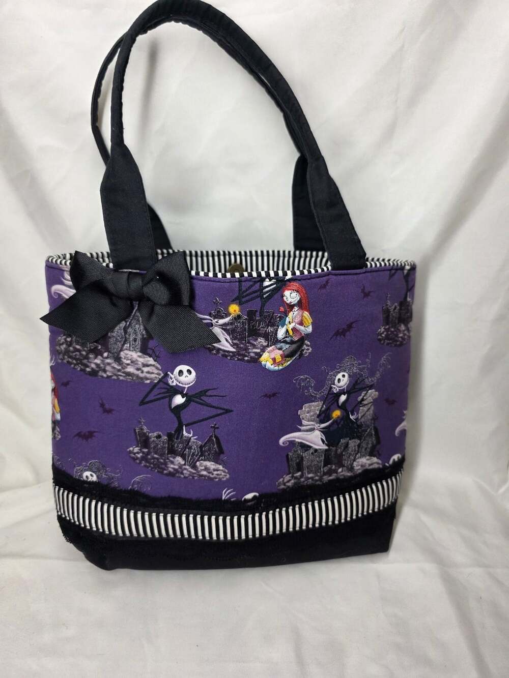 The Nightmare Before Christmas Tote Bag Purple Black Bow